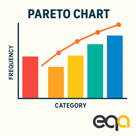แผนภูมิพาเรโต Pareto Chart แสดงความถี่ของปัญหาเรียงจากมากไปน้อยพร้อมเส้นสะสม