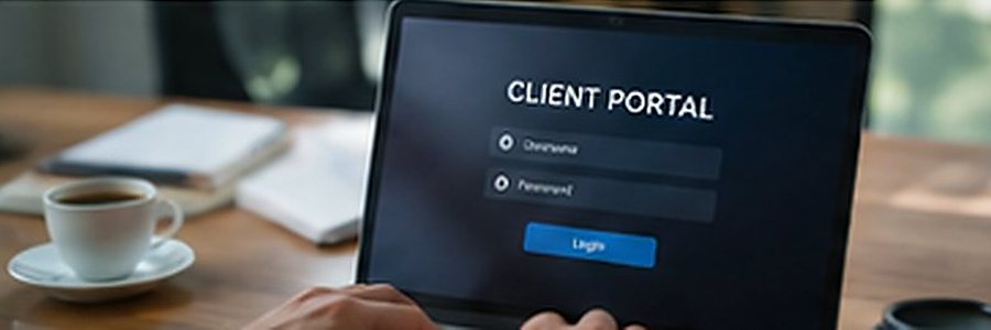 หน้าจอเข้าสู่ระบบ Client Portal บนโน้ตบุ๊ก