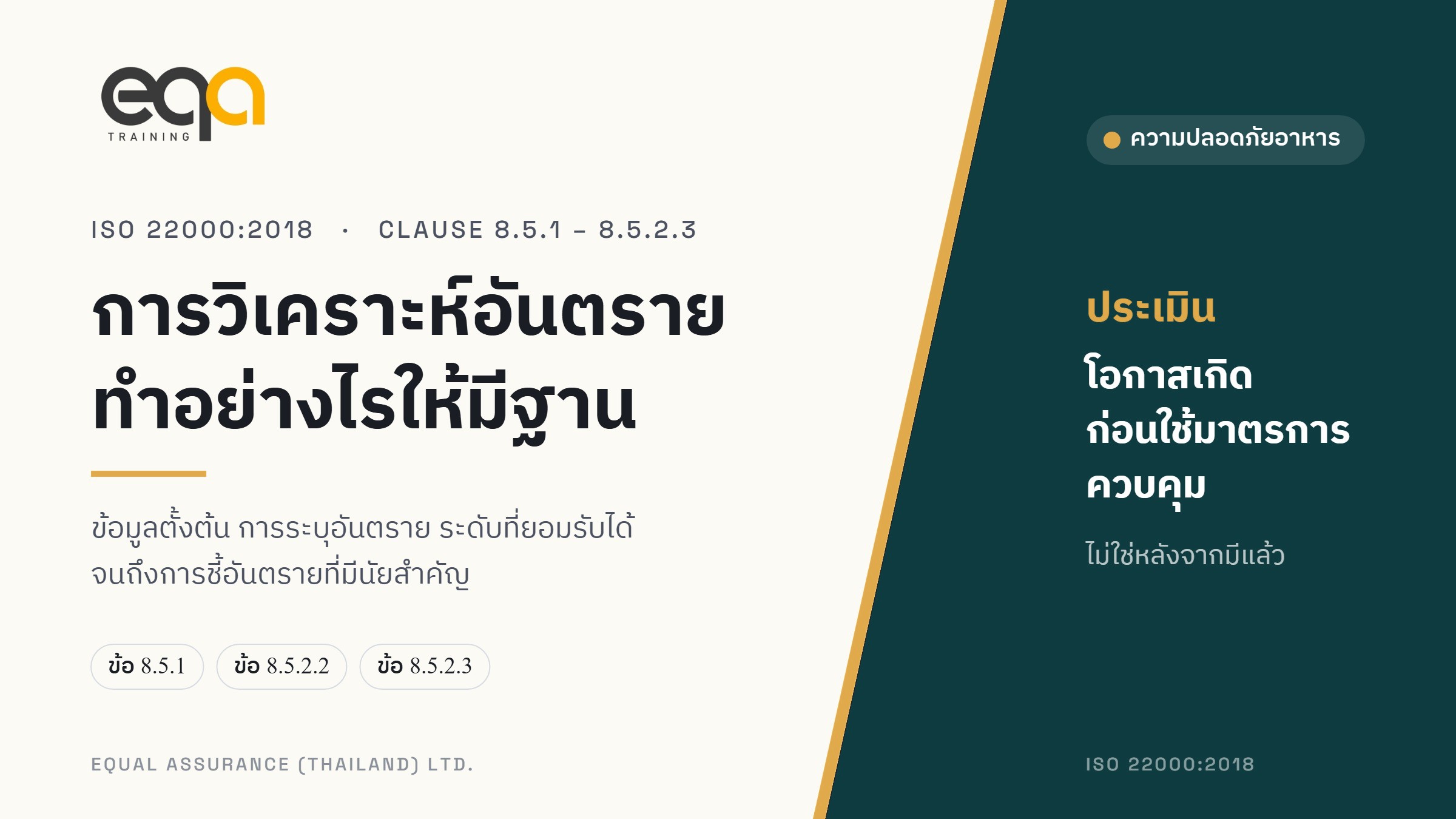 ภาพปกบทความ การวิเคราะห์อันตรายตาม ISO 22000 โดย Equal Assurance (Thailand)