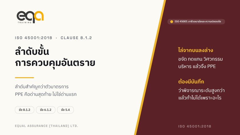 ภาพปกบทความ ISO 45001:2018 ข้อ 8.1.2 ลำดับขั้นการควบคุมอันตราย