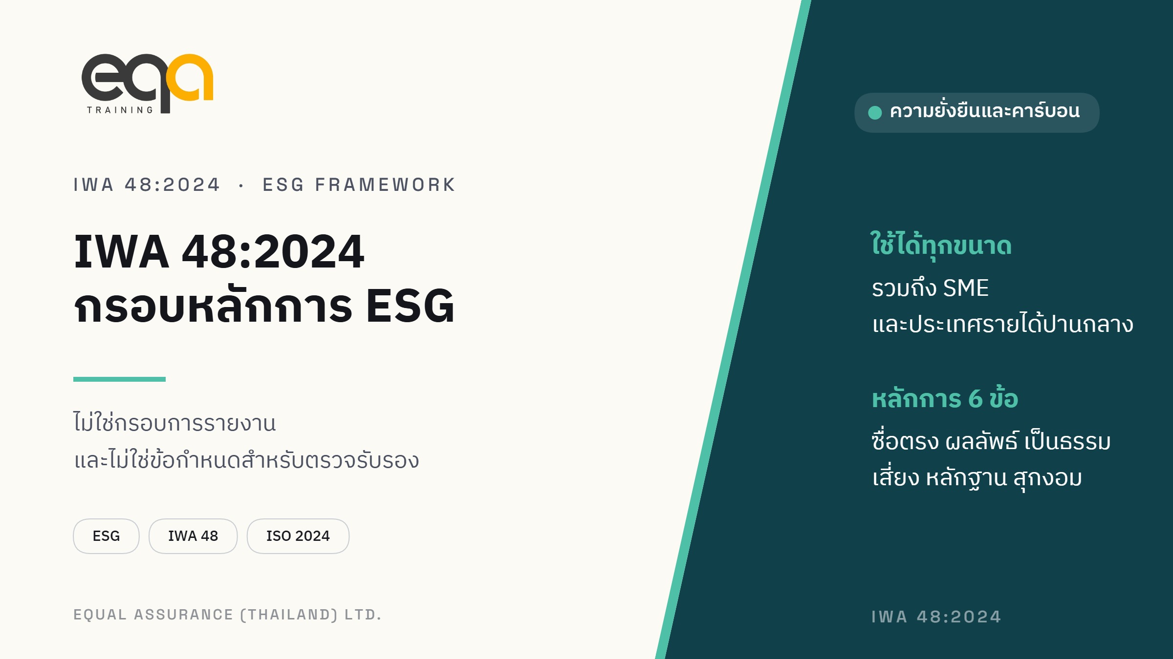 ภาพปกบทความ IWA 48:2024 กรอบการนำหลักการ ESG ไปปฏิบัติ