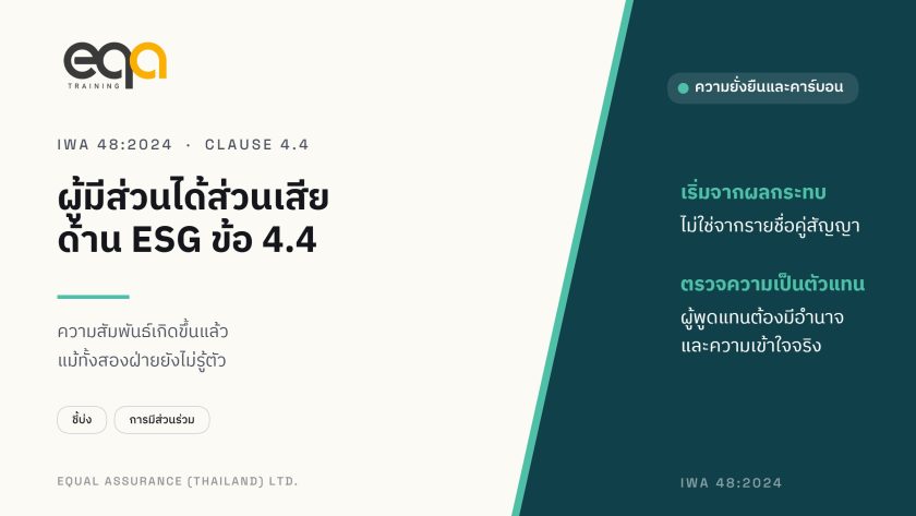 ภาพปกบทความ ผู้มีส่วนได้ส่วนเสียด้าน ESG ตาม IWA 48:2024 ข้อ 4.4