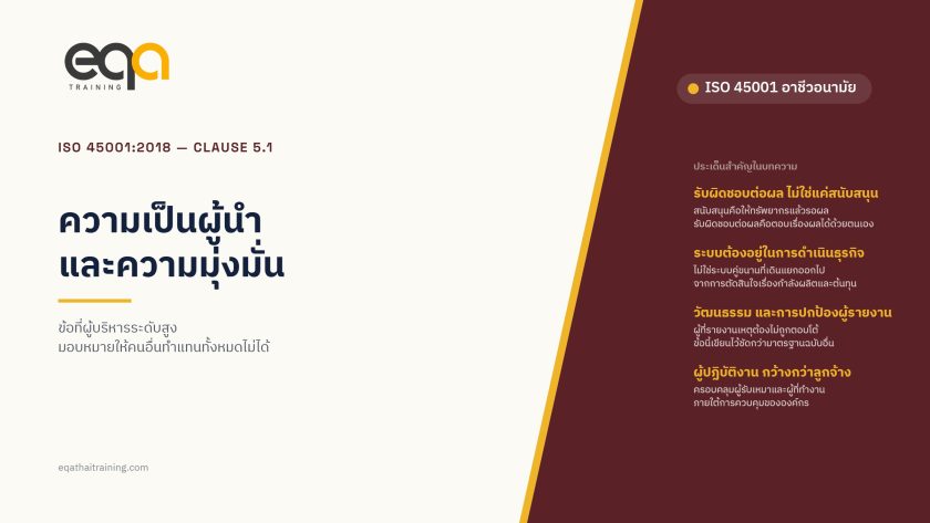 ISO 45001:2018 ข้อ 5.1 ความเป็นผู้นำและความมุ่งมั่น — อธิบายและตีความข้อกำหนด | EQA Thailand