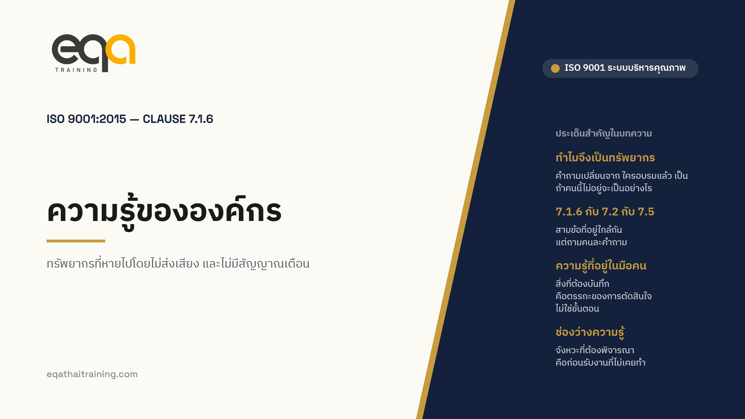 ปกบทความ ISO 9001:2015 ข้อ 7.1.6 ความรู้ขององค์กร