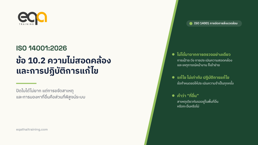 ISO 14001:2026 ข้อ 10.2 ความไม่สอดคล้องและการปฏิบัติการแก้ไข | EQA Thailand