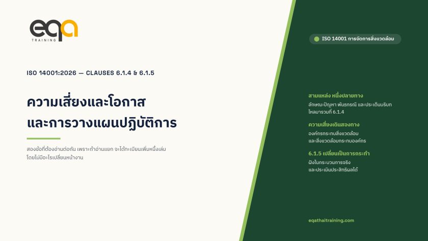ISO 14001:2026 ข้อ 6.1.4 ความเสี่ยงและโอกาส และข้อ 6.1.5 การวางแผนปฏิบัติการ | EQA Thailand