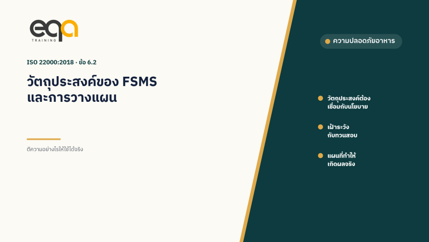 ISO 22000 ข้อ 6.2 วัตถุประสงค์ของ FSMS และการวางแผนเพื่อให้บรรลุ