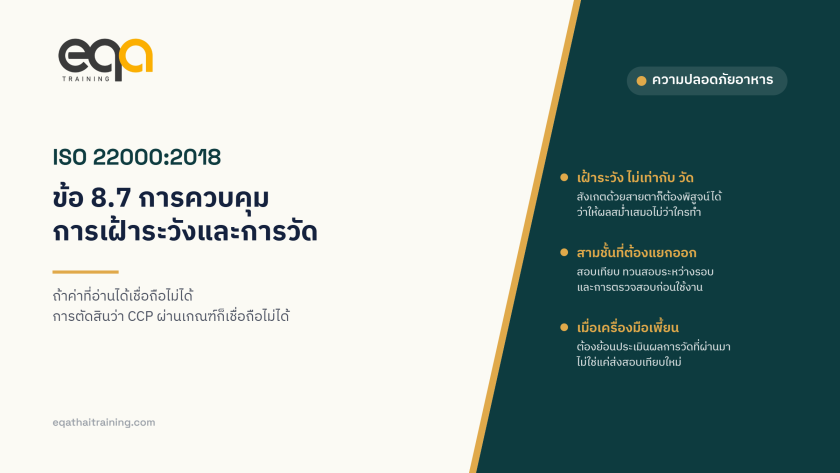 ISO 22000:2018 ข้อ 8.7 การควบคุมการเฝ้าระวังและการวัด | EQA Thailand