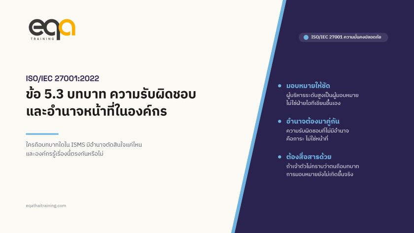 ISO/IEC 27001 ข้อ 5.3 บทบาท ความรับผิดชอบ และอำนาจหน้าที่ในองค์กร | EQA Thailand